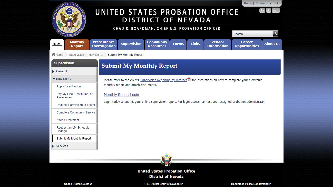 Submit My Monthly Report | U.S. Probation Office, District of Nevada