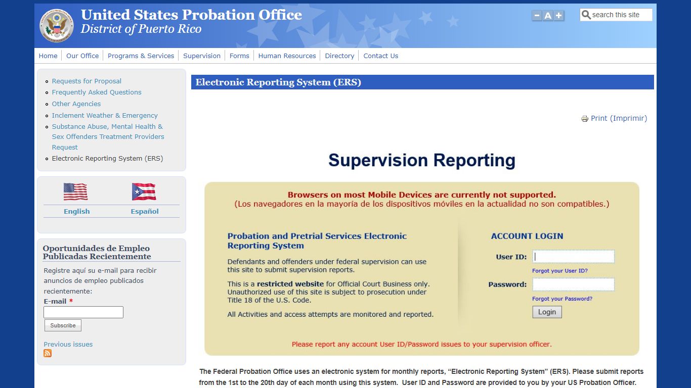 Electronic Reporting System (ERS) | United States Probation Office