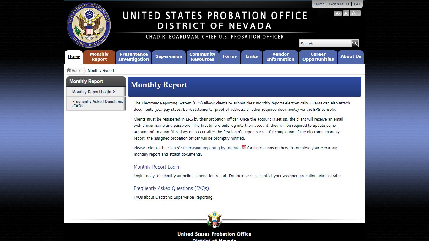 Monthly Report | U.S. Probation Office, District of Nevada